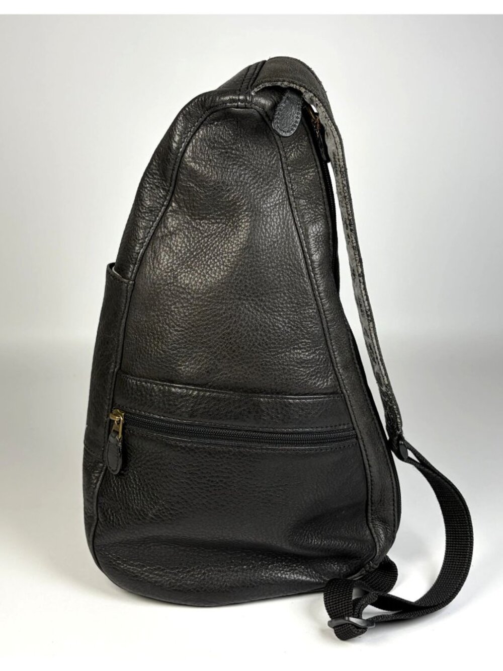 LL Bean Ameribag Black Leather Healthy Back Sling Backpack Crossbody Travel VTG